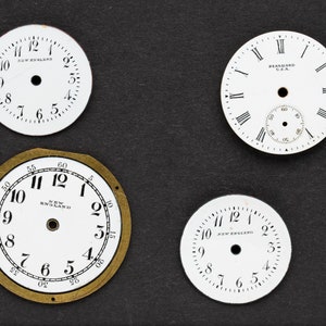 4 Vintage Porcelain Pocket Watch Faces Watch Dials, Antique Watch Parts for Jewelry Making, Assemblage, Steampunk Art Supplies 06474