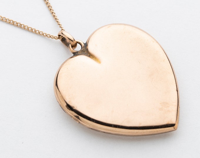 Victorian Large Heart Locket Necklace in Gold Filled, Vintage Heart