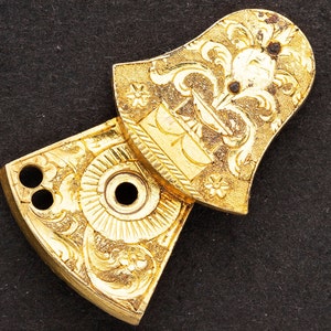 Gold Gilded Antique Verge Fusee Pocket Watch Balance Bridge - Hand Engraved Brass Flower & Leaf Design 08637