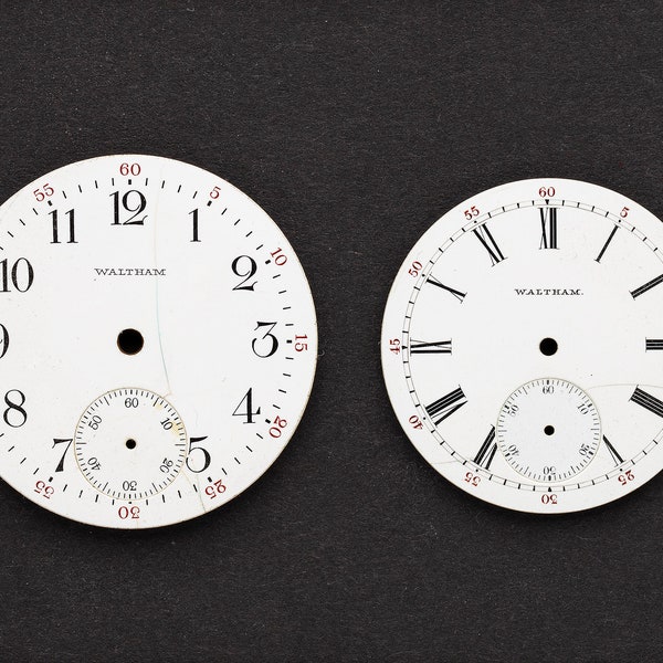 2 Vintage Porcelain Pocket Watch Faces Watch Dials, Antique Watch Parts for Jewelry Making, Assemblage, Steampunk & Craft Supplies 06257