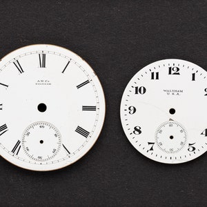 2 Vintage Porcelain Pocket Watch Faces Watch Dials, Antique Watch Parts for Jewelry Making, Assemblage, Steampunk & Craft Supplies 06249