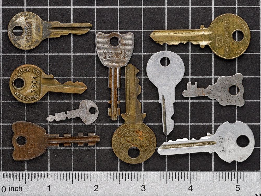 Vintage Brass and Steel Keys Flat Keys Old Keys Great for Etsy