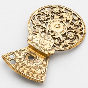 Gold Gilded Antique Verge Fusee Pocket Watch Balance Bridge - Hand Engraved Brass Flower & Leaf Design 08422