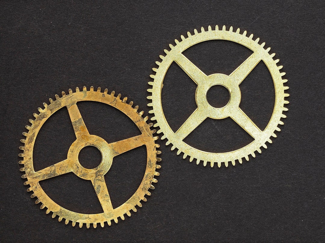 2 Large Brass Clock Gears From Antique Clock Movement Clockworks, Brass