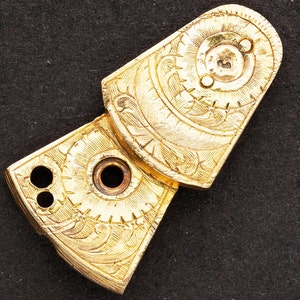Gold Gilded Antique Verge Fusee Pocket Watch Balance Bridge - Hand Engraved Brass Flower & Leaf Design 08636