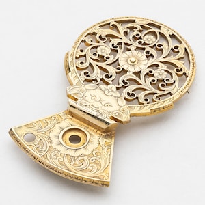 Gold Gilded Antique Verge Fusee Pocket Watch Balance Bridge - Hand Engraved Brass Flower & Leaf Design 08411