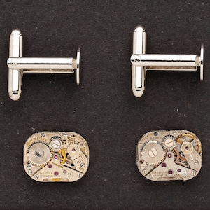 2 Watch Movements with Cufflink backs, Matched Set with Ruby Jewels and Gears, Vintage cuff links, Steampunk Art & Jewelry supplies 05169