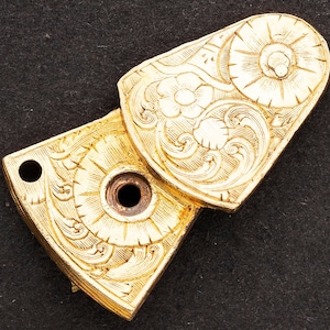 Gold Gilded Antique Verge Fusee Pocket Watch Balance Bridge - Hand Engraved Brass Flower & Leaf Design 08633