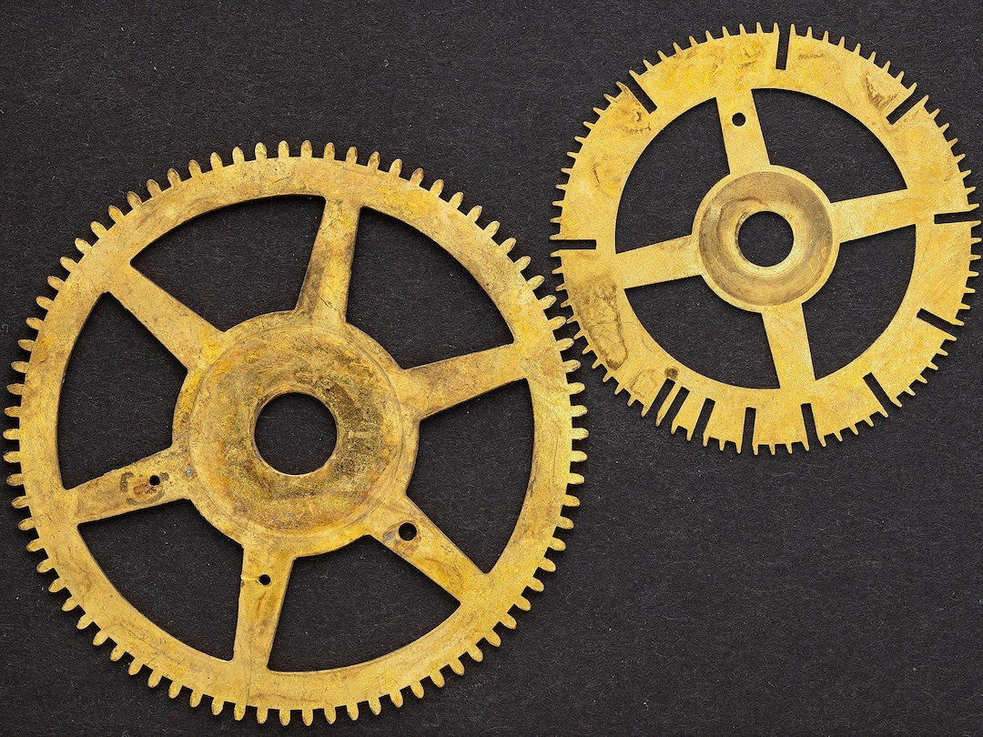 2 Large Brass Clock Gears From Antique Clock Movement Clockworks, Brass