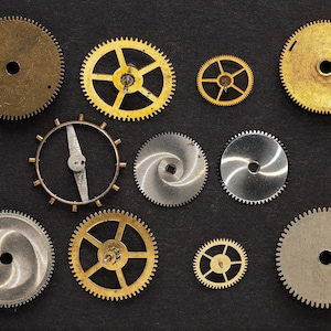11 Vintage Taschenuhr Zahnräder, Konvolut Räder und Zahnräder - Zahnräder aus Stahl und Messing - Steampunk Uhrwerk Zubehör 07132