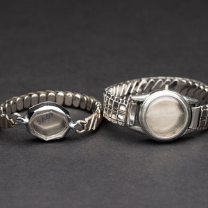 2 Wrist Watch Bands or Bracelets Without Movements in Silver or Gold Tone Metal, Wristwatch Parts Lot for Jewelry Art & Craft Supplies 07255