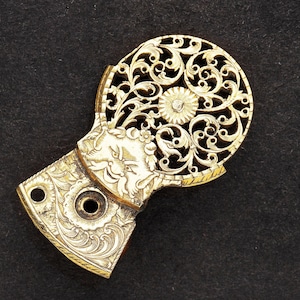Gold Gilded Antique Verge Fusee Pocket Watch Balance Bridge - Hand Engraved Brass Flower & Leaf Design - Steampunk Art Supplies 08287