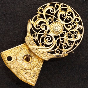 Gold Gilded Antique Verge Fusee Pocket Watch Balance Bridge - Hand Engraved Brass Flower & Leaf Design - Steampunk Art Supplies 08179