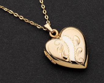 Relicario en forma de corazón, chapado en oro, vintage 06410