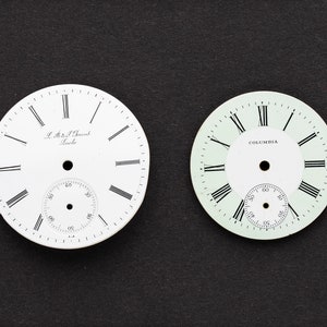 2 Vintage Porcelain Pocket Watch Faces Watch Dials, Antique Watch Parts for Jewelry Making, Assemblage, Steampunk & Craft Supplies 06226