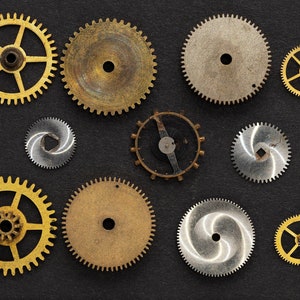 11 Vintage Taschenuhr Zahnräder, Konvolut Räder und Zahnräder - Zahnräder aus Stahl und Messing - Steampunk Uhrwerk Zubehör 07127