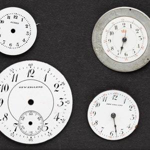 4 Vintage Porcelain Pocket Watch Faces Watch Dials, Antique Watch Parts for Jewelry Making, Assemblage, Steampunk Art Supplies 06470