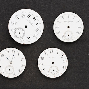 4 Vintage Porcelain Pocket Watch Faces Watch Dials, Antique Watch Parts for Jewelry Making, Assemblage, Steampunk Art Supplies 07453
