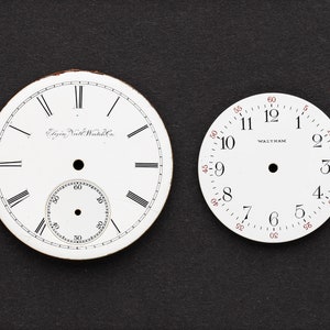 2 Vintage Porcelain Pocket Watch Faces Watch Dials, Antique Watch Parts for Jewelry Making, Assemblage, Steampunk & Craft Supplies 06222