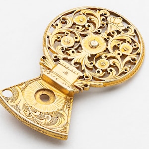 Gold Gilded Antique Verge Fusee Pocket Watch Balance Bridge - Hand Engraved Brass Flower & Leaf Design 08409
