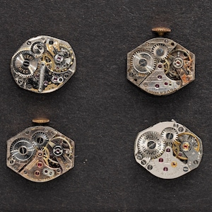 4 Vintage Watch Movements, Gears & Genuine Ruby Jewels, For Jewelry Making, Assemblage, Mixed Media, Industrial Art, Craft Supplies 06781