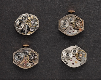 4 Vintage Watch Movements, Gears & Genuine Ruby Jewels, For Jewelry Making, Assemblage, Mixed Media, Industrial Art, Craft Supplies 06781