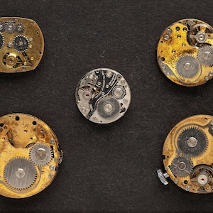 5 Vintage Watch Movements, Brass and Steel with Gears For Jewelry Making Mixed Media Industrial and Steampunk Art Supplies 06843