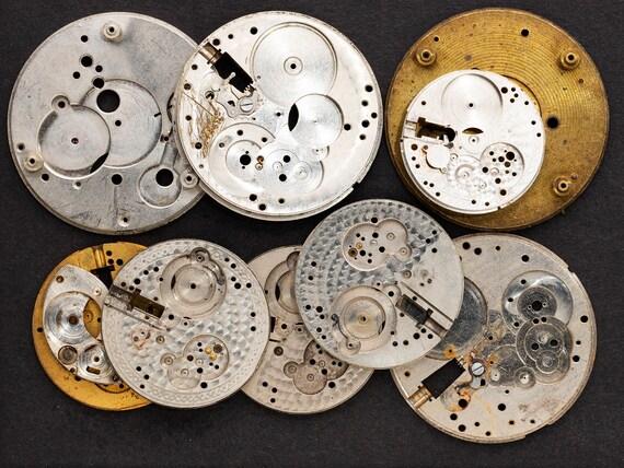 Lot of Vintage Pocket Watch Movement Parts in Brass and Steel With