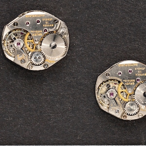 2 Watch Movements Matched for Steampunk Cufflinks or Earrings, Vintage Gears and Cogs steampunk art supplies 06648