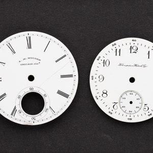 2 Vintage Porcelain Pocket Watch Faces Watch Dials, Antique Watch Parts for Jewelry Making, Assemblage, Steampunk & Craft Supplies 06241
