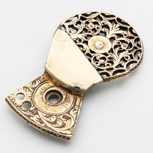 Gold Gilded Antique Verge Fusee Pocket Watch Balance Bridge - Hand Engraved Brass Flower & Leaf Design 08417