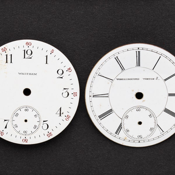 2 Vintage Porcelain Pocket Watch Faces Watch Dials, Antique Watch Parts for Jewelry Making, Assemblage, Steampunk & Craft Supplies 06214