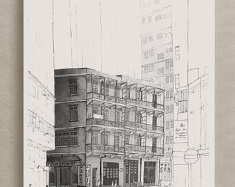 Casa Azul 藍屋 / Impresión de Edificios Patrimoniales de Hong Kong / Ilustración Arquitectónica de Tong Lau (Descarga Digital)