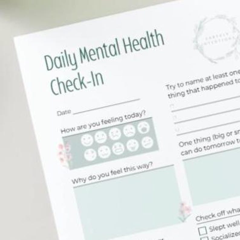 Daily Mental Health Check-in Printable PDF - Floral - Etsy