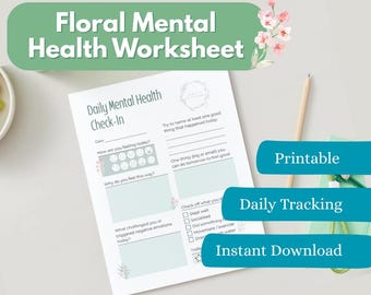 Daily Mental Health Check-In Printable PDF - Floral