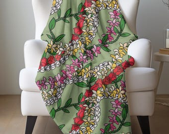 Coperta in peluche Polynesian Rose Lei: stampa floreale tropicale, accogliente decorazione per la casa