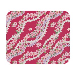 Plumeria Lei Hawaiian Floral Print Mouse Pad (Rectangular), Raspberry Red Background, 9" x 8"