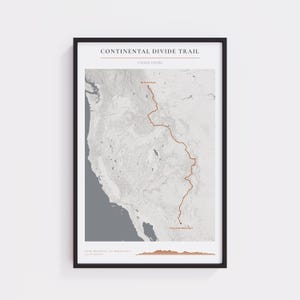 Impresión del mapa del sendero de la Divisoria Continental / Arte mural de senderismo CDT / Póster de ruta de senderismo, regalo de mapa de aventuras