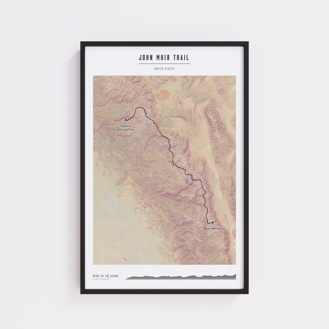 John Muir Trail Map Print | JMT Hike Poster | Hiking Wall Art ...