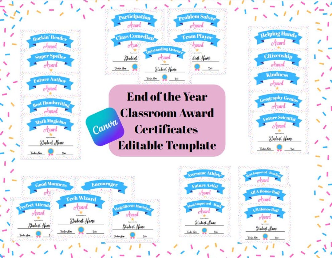 Editable Classroom Awards, Customizable End of Year Student ...