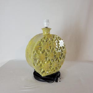 Handmade Yellow Raku Ceramic Table Lamp - Star Motif Glaze Slab-Built Pottery