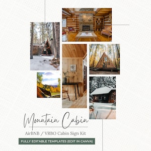 AirBNB Cabin Host Bundle: Signs Kit | 10 Signs AirBNB VRBO | WiFi Checkout Fireplace House Rules Bear Safety | Editable Canva Templates