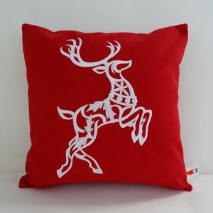 Embroidered Reindeer Pillow Cover: Scandinavian Christmas, Sunbrella Red