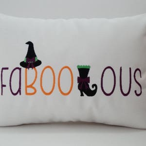 HALLOWEEN PILLOW COVER|Sunbrella Indoor Outdoor Pillow|Embroidered Witch Boo Pillow|Halloween Decoration|Trick or Treat|oba canvas co.