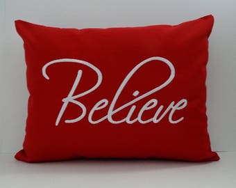 Believe CHRISTMAS PILLOW Cover | Believe Pillow | Christmas Decor | Embroidered Pillow | Holiday Throw Pillow | Sunbrella Indoor Outdoor