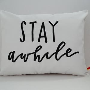 Stay Awhile Embroidered Pillow Cover: Sunbrella White (14&quot; x 18&quot;)