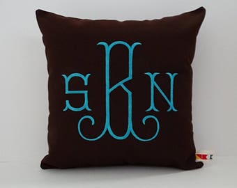 Monogrammed Sunbrella Pillow Cover: Embroidered Indoor Outdoor Decor