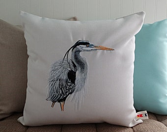 Sunbrella HERON PILLOW COVER 16 x 16 indoor outdoor decorative throw beach coastal decor shore bird southern living oba canvas co.