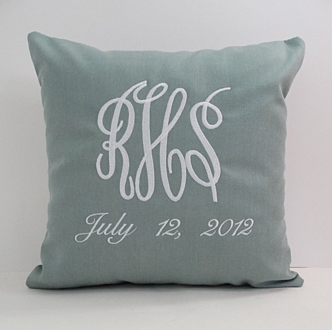 Sunbrella Pillow Cover Monogrammed Pillow Wedding Date Etsy