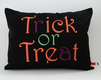 Pillow Cover | HALLOWEEN PILLOW | Trick or Treat Pillow | Sunbrella Indoor Outdoor Pillow | Embroidered Pillow | Halloween Decorations